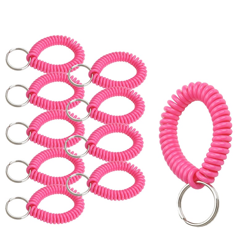 Lucky Line 2â€ Spiral Wrist Coil with Steel Key Ring, Flexible Wrist Band Key Chain Bracelet, Stretches to 12â€, Neon Pink, 10 PK (41066) - Image 1